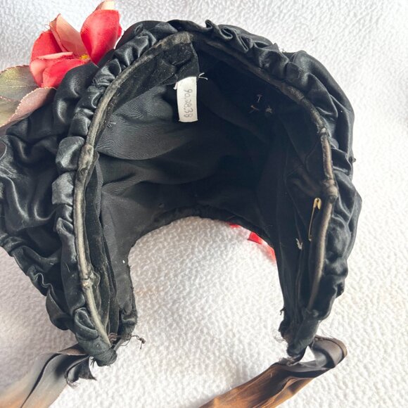 Antique Victorian Black Silk & Velvet Bonnet with Flower main image 8